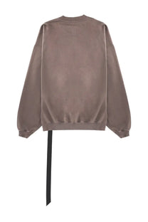 A taupe-colored oversized drkshdw men’s felpa hun crewneck sweatshirt in cotone beige with ribbed hem and black back drawstring