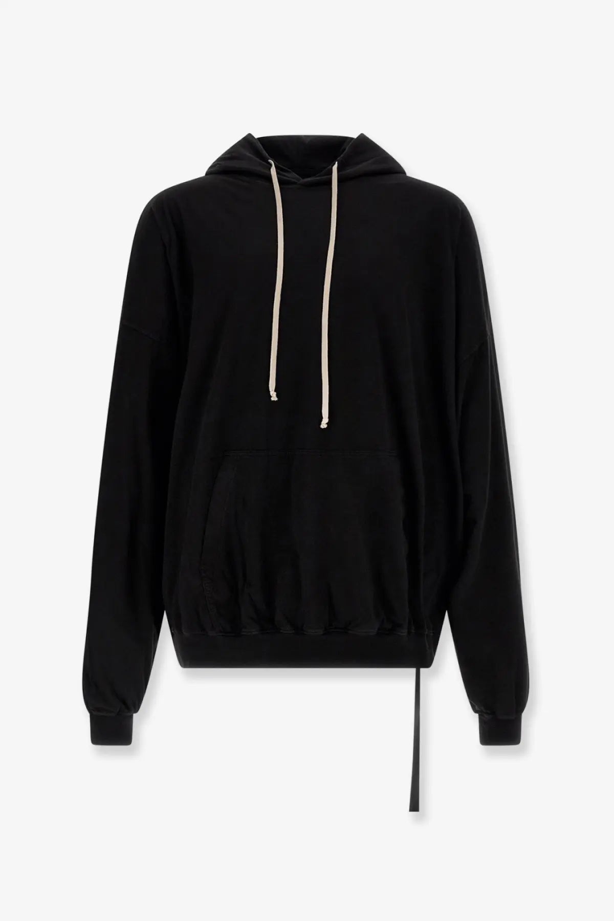 Drkshdw men’s hun certified cotton sweatshirt black oversized hoodie with cream drawstrings and side slit