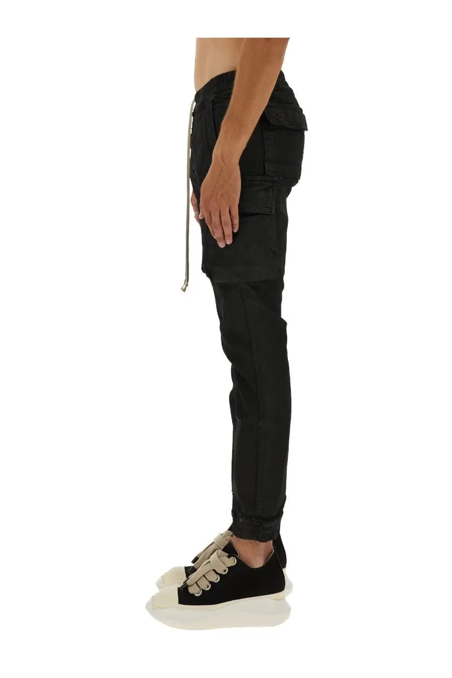 Drkshdw men’s jogger pants mastodon black featuring black cargo style with multiple pockets and drawstring waistband