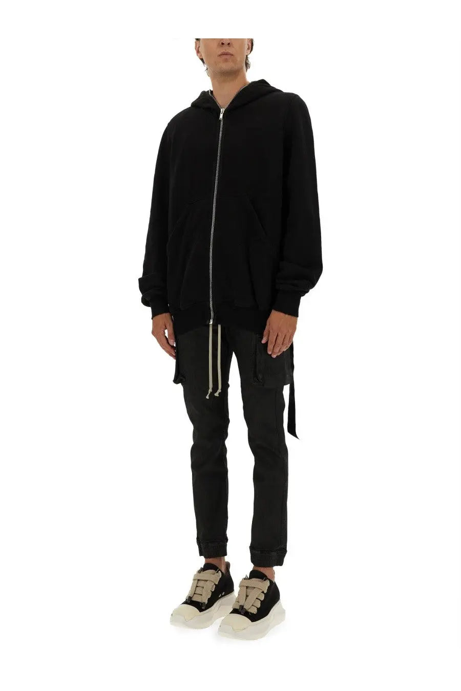 Drkshdw men’s jumbo gimp black zip-up hoodie with hood front zipper and waist drawstrings
