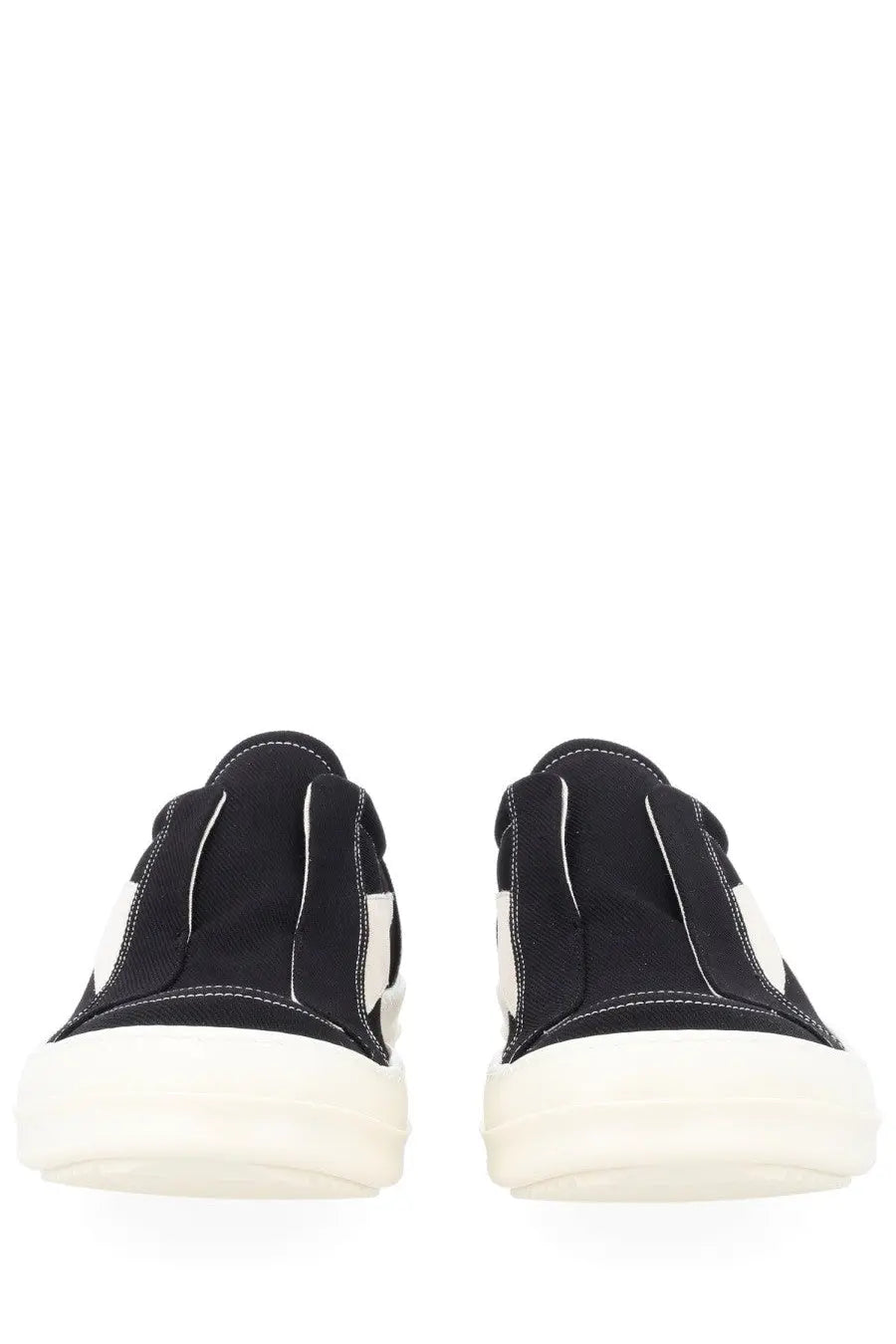 Drkshdw men’s laceless vintage sneaks sneaker black canvas slip ons with white rubber soles and contrasting stitching