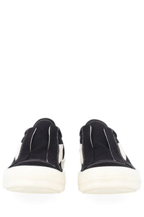 Drkshdw men’s laceless vintage sneaks sneaker black canvas slip ons with white rubber soles and contrasting stitching