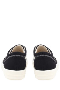 Drkshdw men’s black canvas laceless slip-on sneakers with white rubber soles and contrasting white stitching