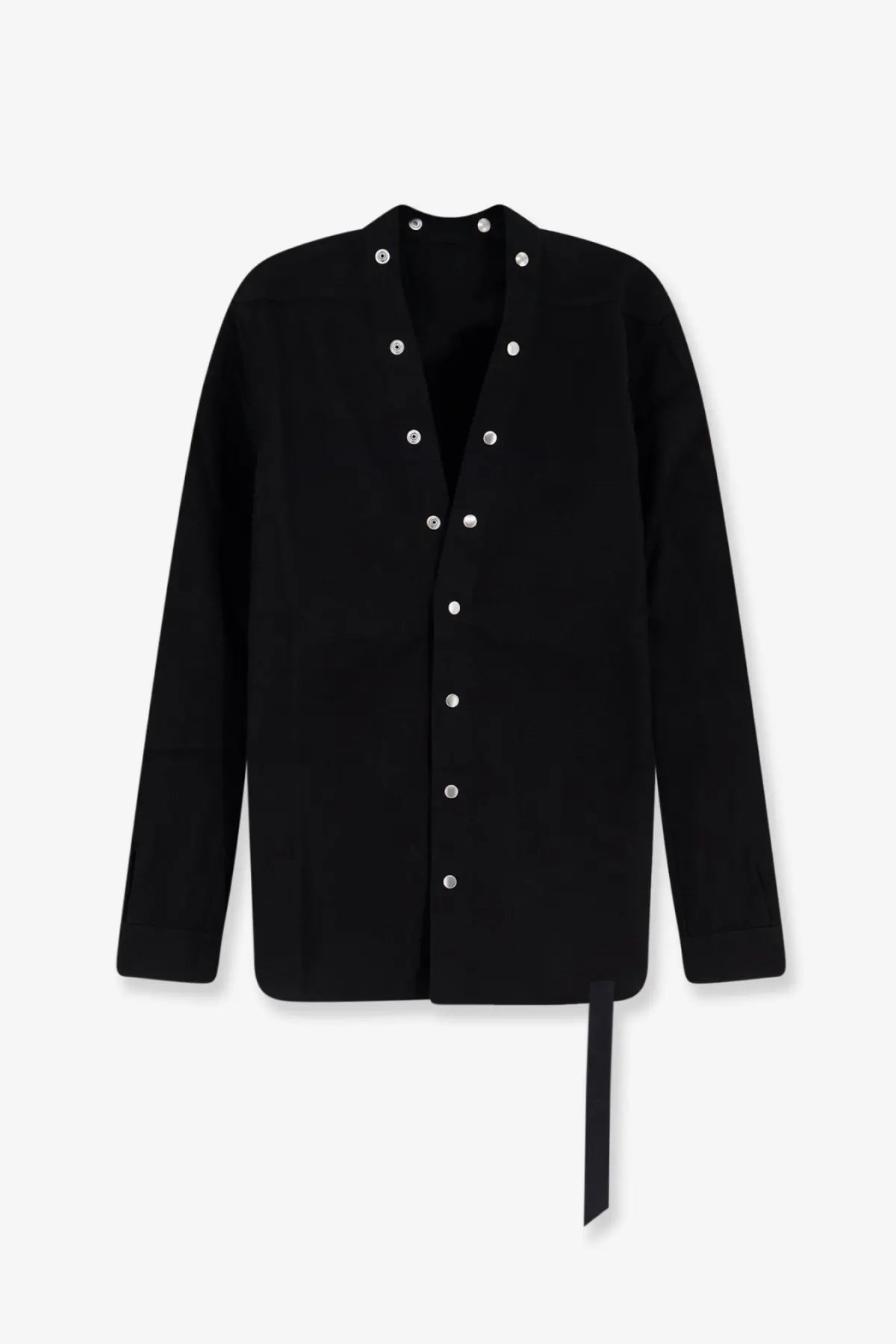 Drkshdw men’s Larry cotton black shirt with silver buttons long sleeves and tie at the hem
