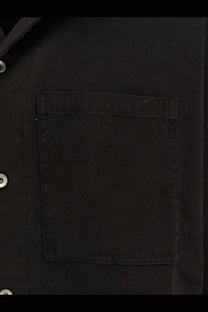 Drkshdw men’s magnum tommy denim shirt black showing black denim jacket pocket with reinforced stitching and silver button details