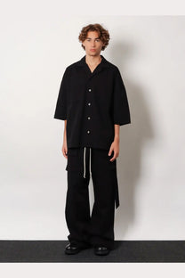 Drkshdw men’s magnum tommy black denim shirt with short sleeves relaxed fit and contrasting white buttons