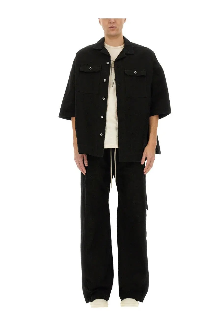 Drkshdw men’s magnum tommy shirt black short-sleeved button-up with two chest pockets and silver buttons