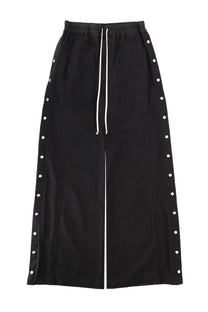 Drkshdw men’s pantalone wide pusher black wide-leg pants with white drawstring and silver button side accents