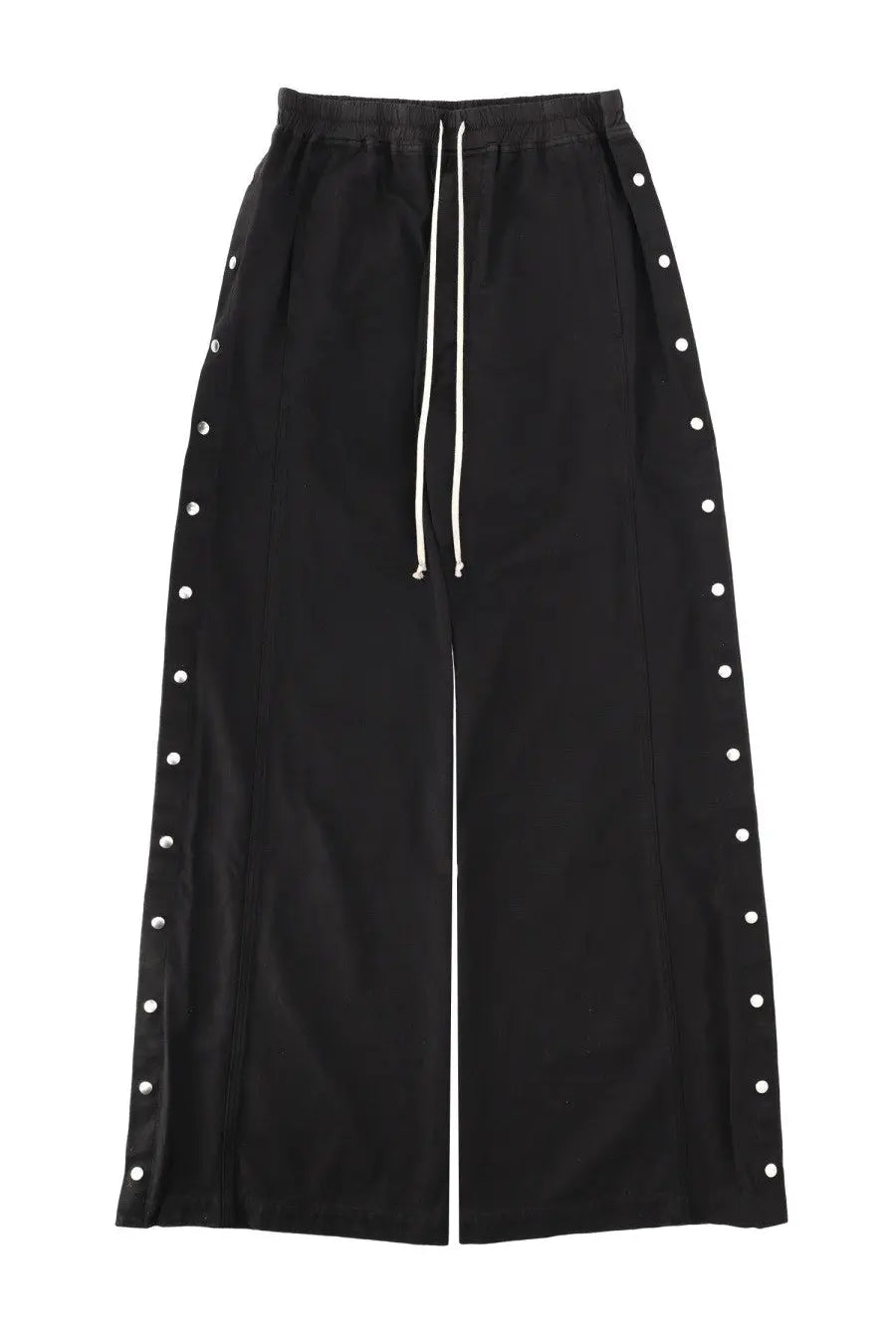 Drkshdw men’s pantalone wide pusher black wide-leg pants with white drawstring and silver button accents along sides