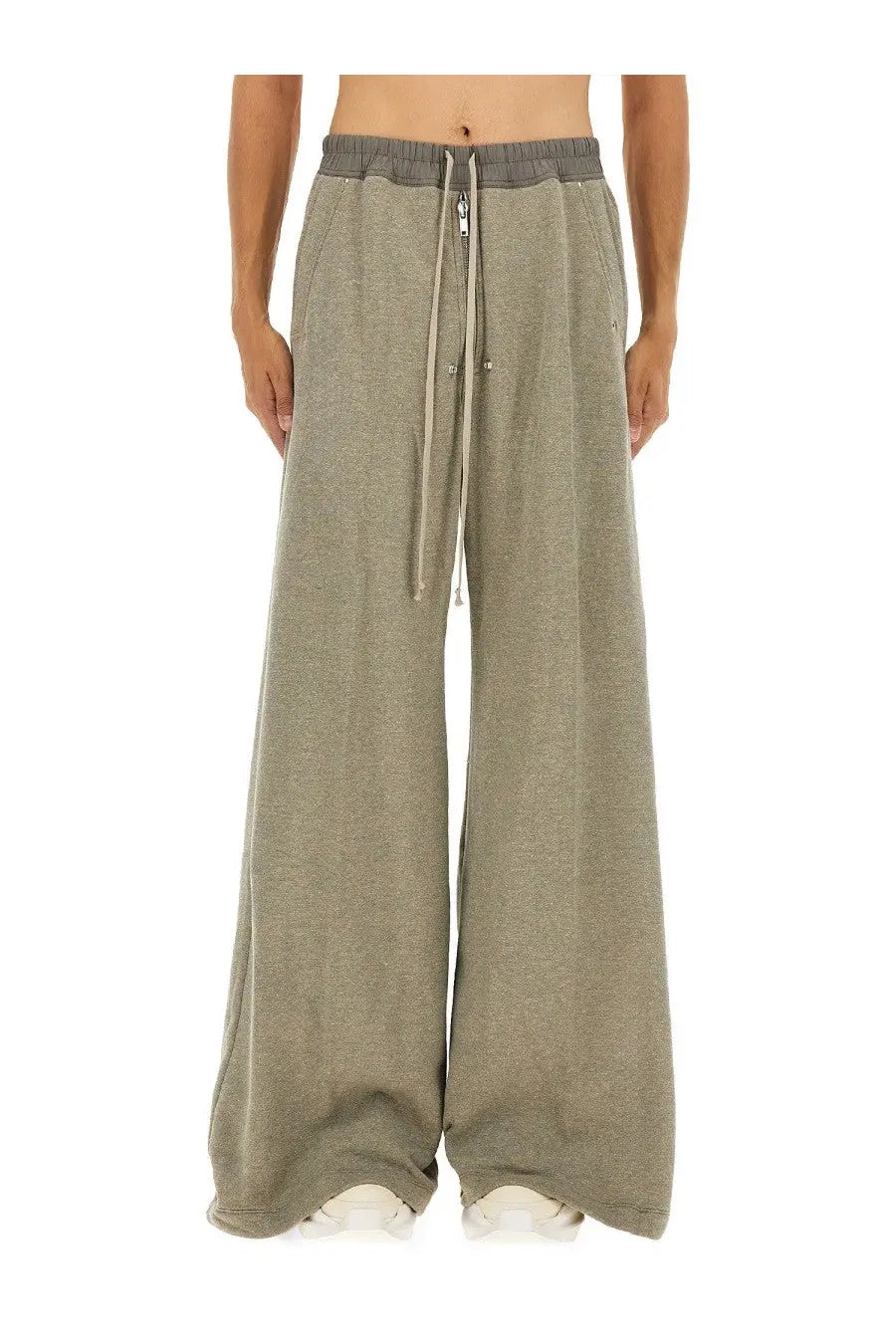 Drkshdw men’s pants geth belas grey roomy olive green knit wide-leg pants with gray drawstring waist and metal zipper detail