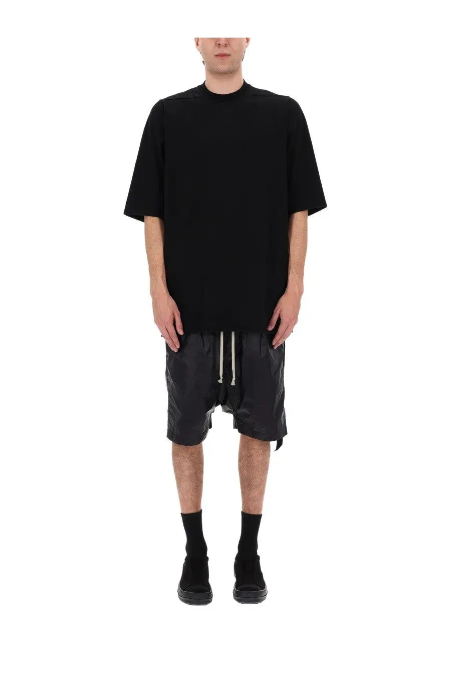 Drkshdw men’s black oversized short-sleeved t-shirt with relaxed fit and ribbed crew neckline