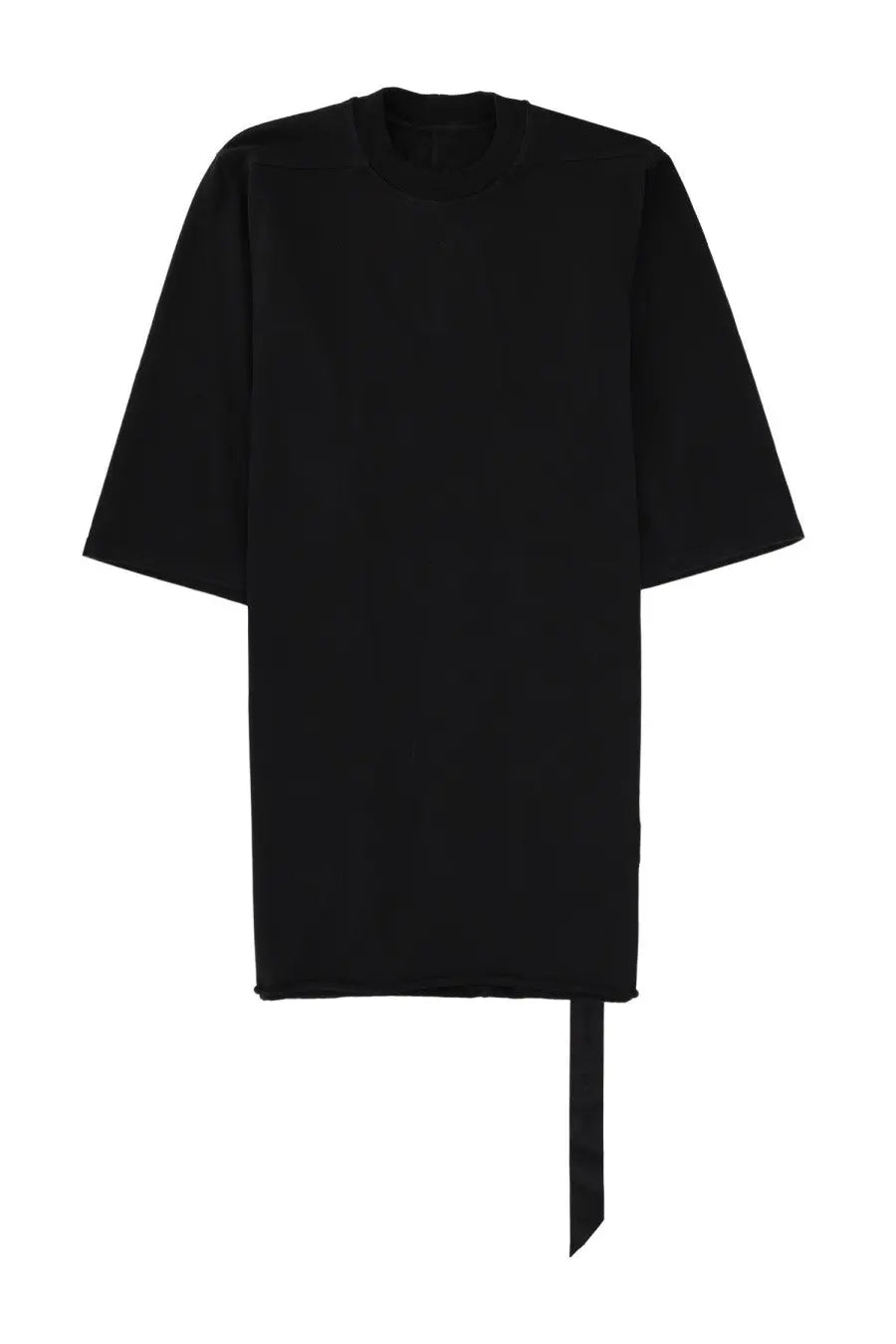 Drkshdw men’s jumbo black oversized t-shirt with ribbed crew neckline short sleeves and asymmetrical hem tied ribbon