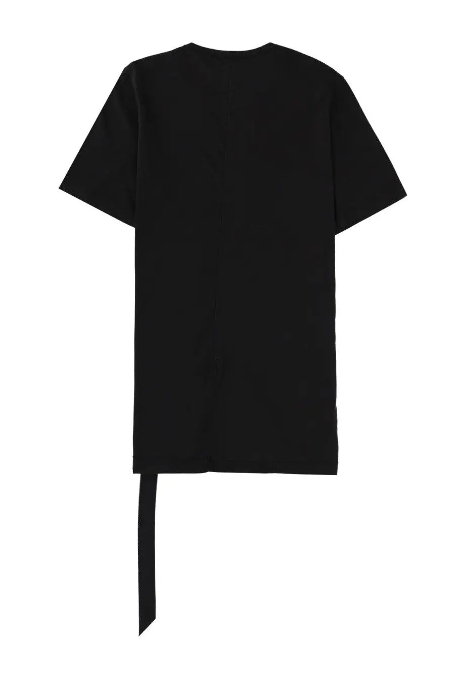 Drkshdw men’s black short-sleeved shirt with asymmetrical hem and long tail strap made from soft fabric