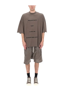 Oversized olive green drkshdw men’s shirt with temple of love print in black block letters on front
