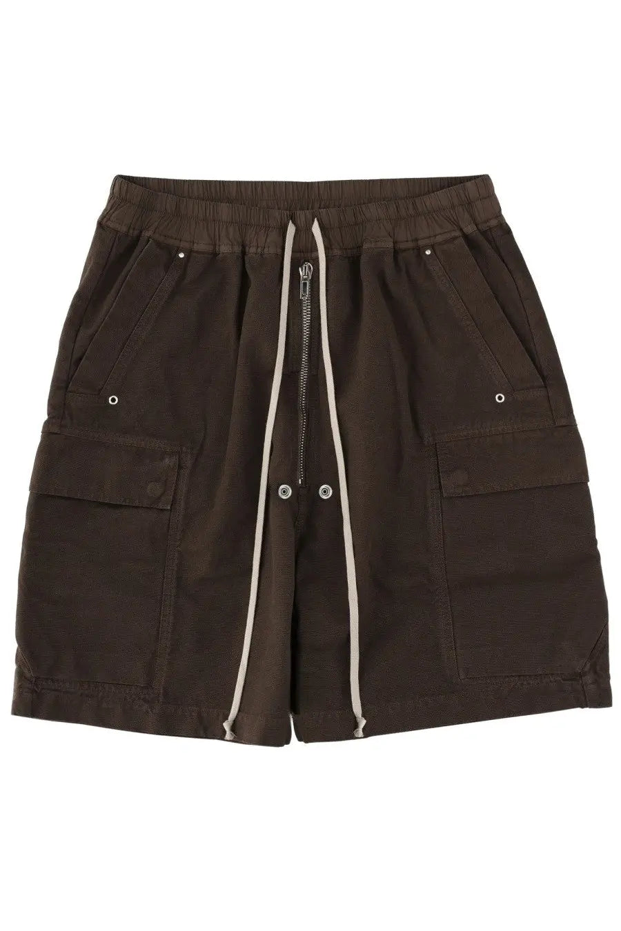 Drkshdw men’s shorts cargobela brown dark brown cargo shorts with drawstring waist multiple pockets white zipper pulls