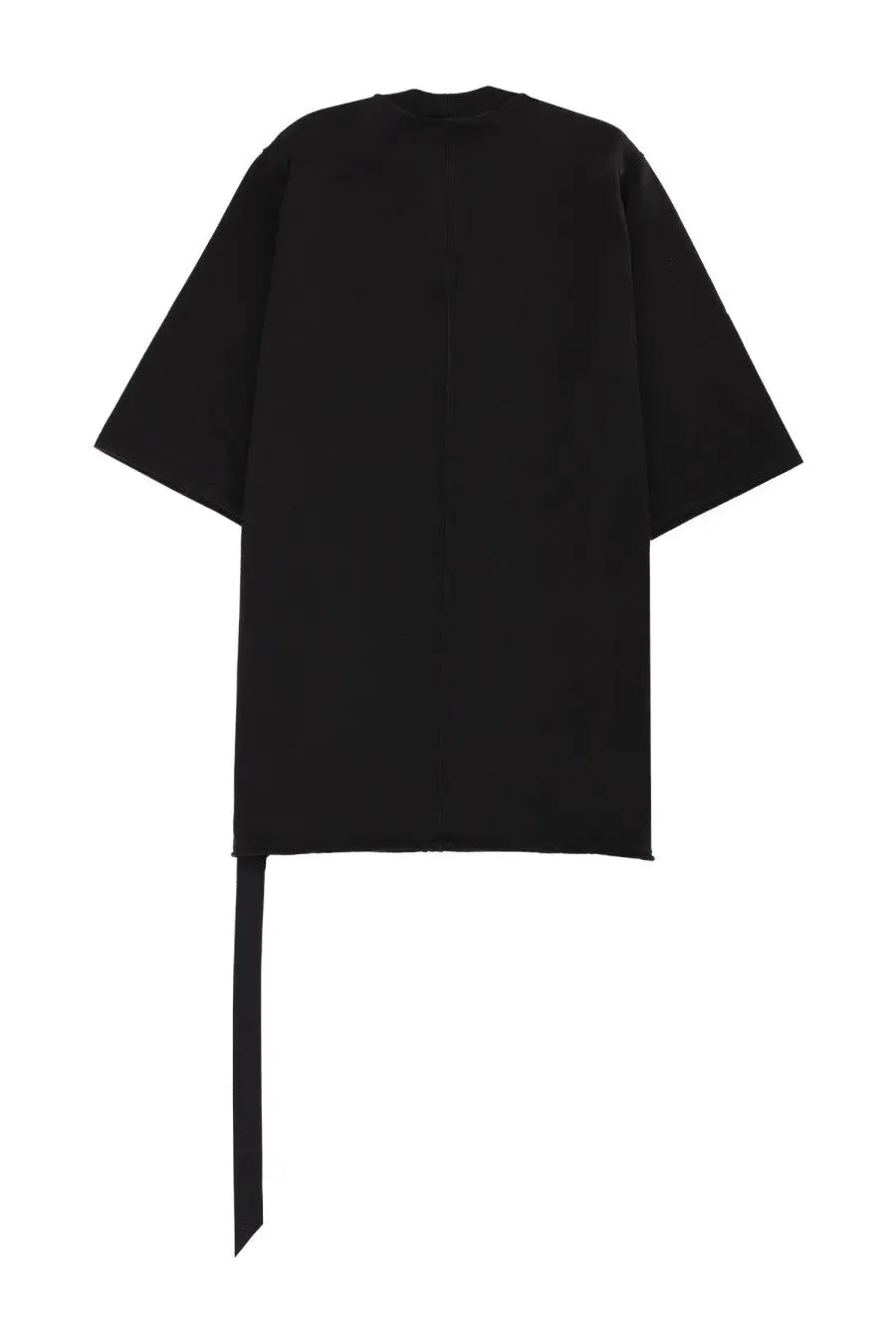Black oversized DRKSHDW men’s subhuman jumbo shirt with asymmetrical hem and long tapered tie detail