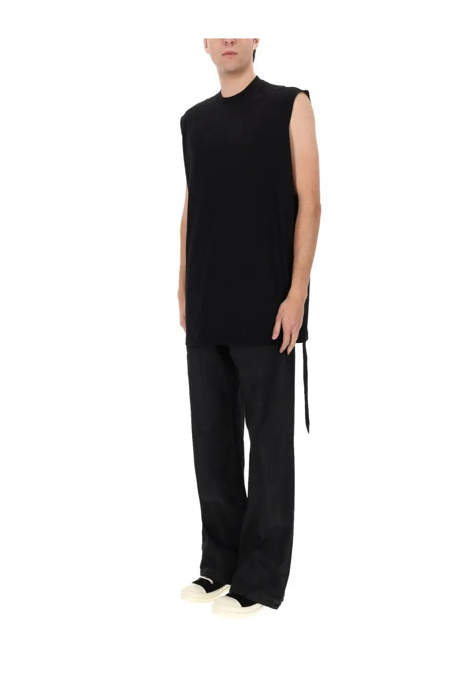 Drkshdw men’s tarp shirt black sleeveless top with relaxed fit and asymmetrical hemline in soft fabric