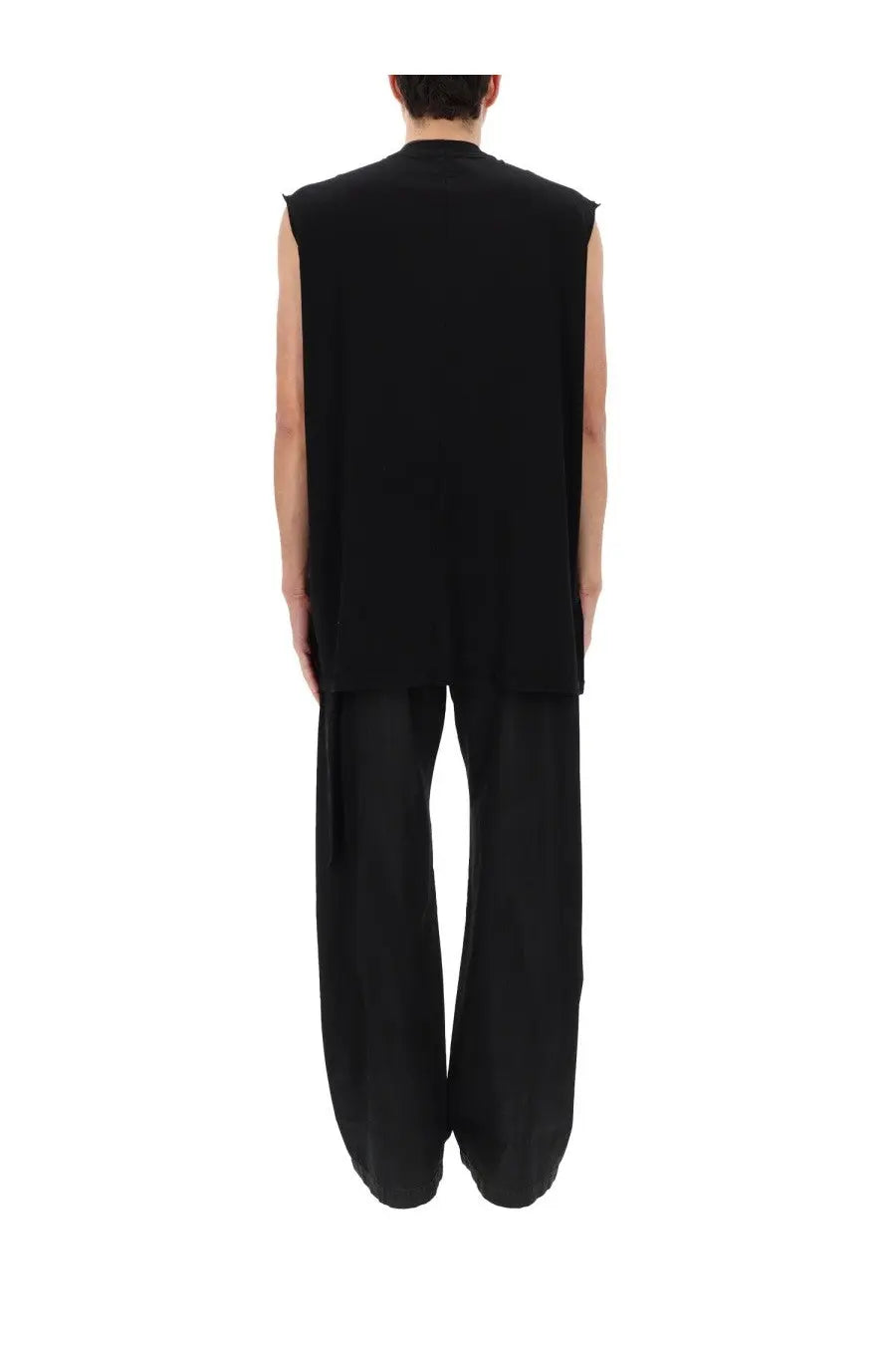 Drkshdw men’s tarp shirt black sleeveless top with relaxed oversized fit and raw-cut armholes