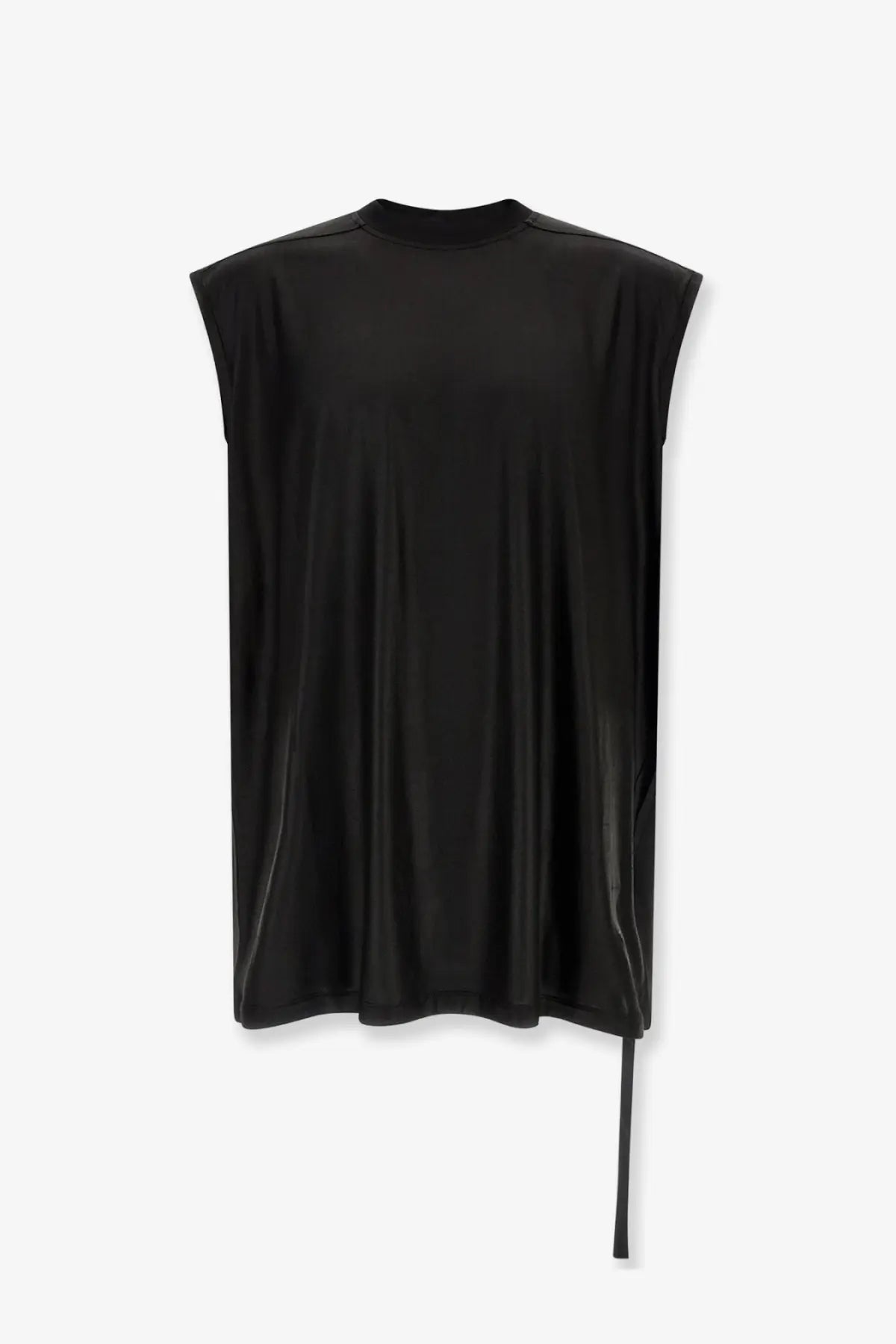 Drkshdw men’s black sleeveless technical fabric top with high neckline asymmetrical hem and long side tie