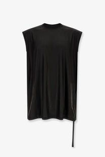 Drkshdw men’s black sleeveless technical fabric top with high neckline asymmetrical hem and long side tie