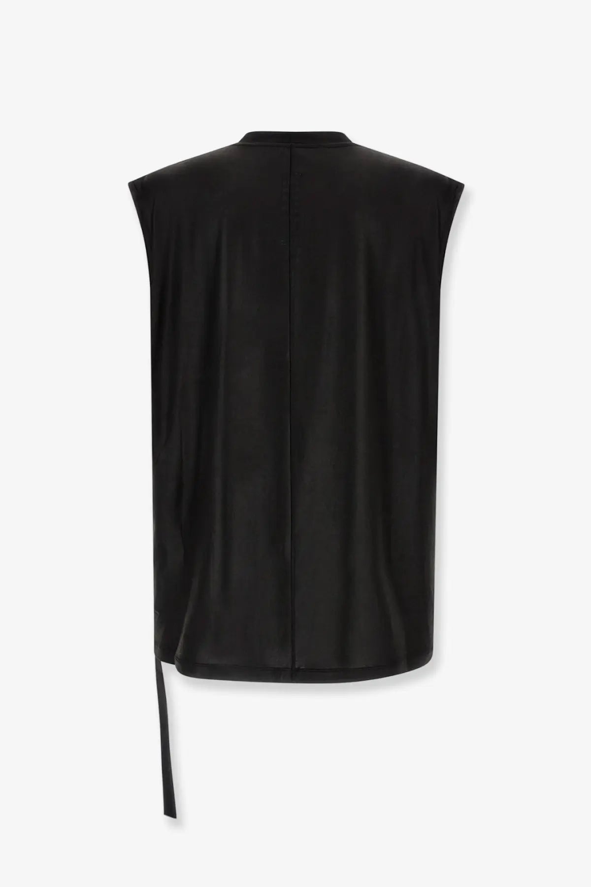 Drkshdw men’s black sleeveless technical fabric shirt with sleek minimalist design and subtle sheen