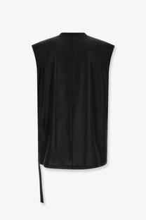 Drkshdw men’s black sleeveless technical fabric shirt with sleek minimalist design and subtle sheen