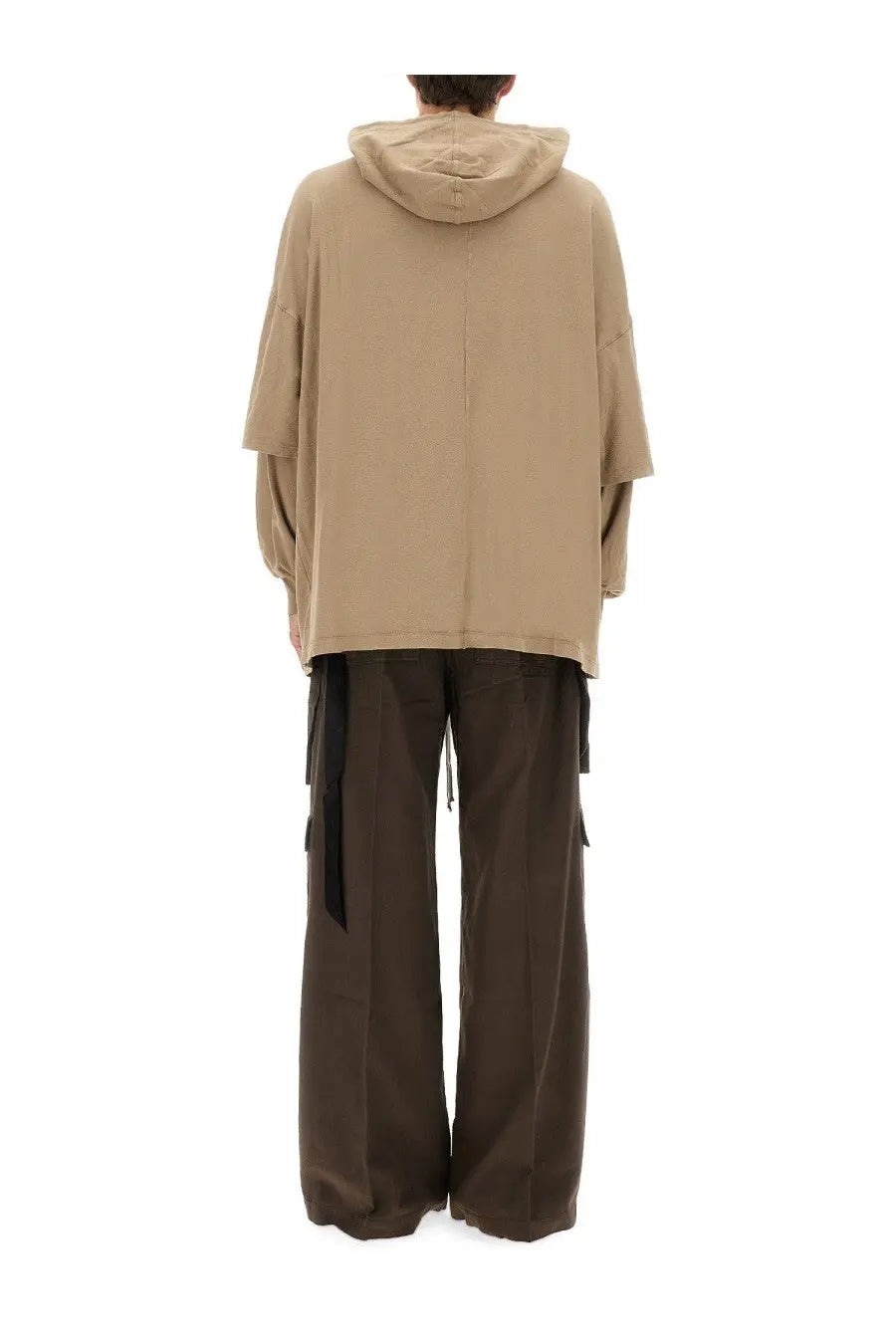 Beige drkshdw men’s tommy hustler hoodie with relaxed fit long sleeves and hooded design