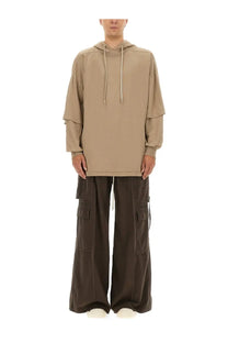 Beige drkshdw men’s tommy hustler hoodie with layered long sleeves and matching drawstrings in soft fabric