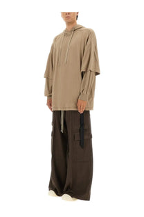 Beige oversized drkshdw men’s tommy hustler hoodie with layered long sleeves and matching drawstrings