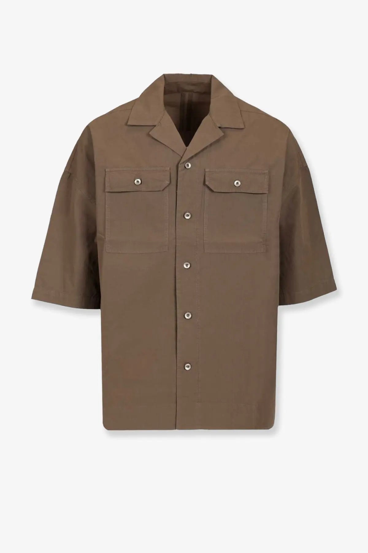 Drkshdw men’s tommy organic cotton shirt grey with brown short-sleeved button-up design and chest pockets
