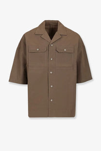 Drkshdw men’s tommy organic cotton shirt grey with brown short-sleeved button-up design and chest pockets
