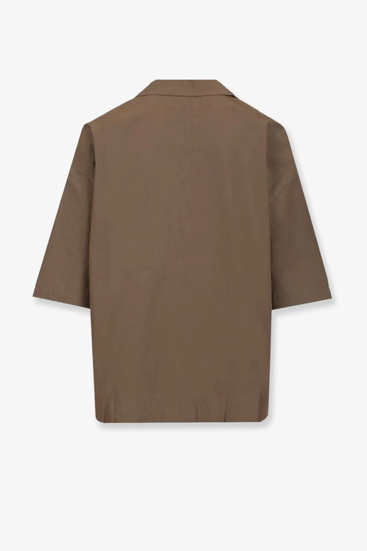 Drkshdw men’s tommy organic cotton shirt grey with a brown minimalist blazer featuring structured collar and three quarter sleeves