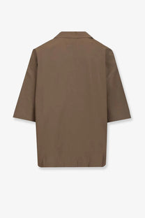 Drkshdw men’s tommy organic cotton shirt grey with a brown minimalist blazer featuring structured collar and three quarter sleeves