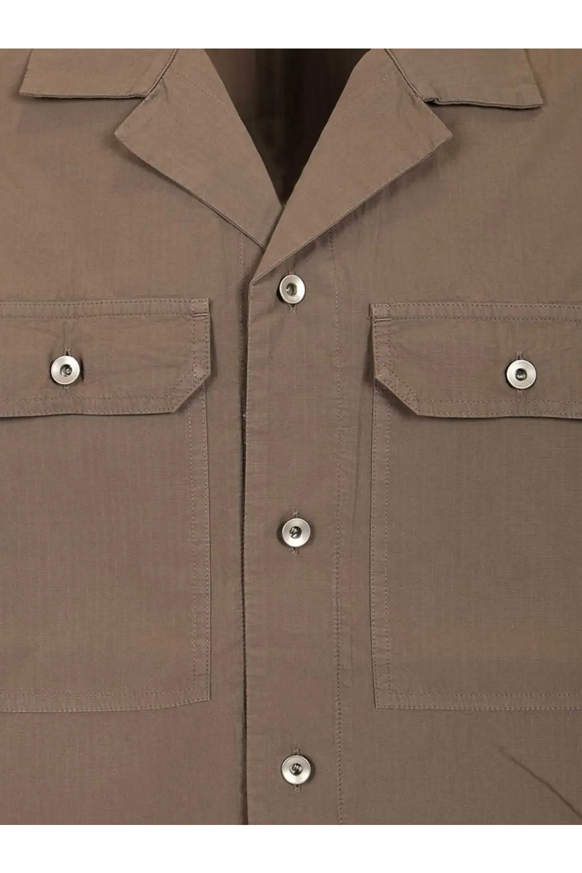 Drkshdw men’s tommy organic cotton shirt grey with two front flap pockets and silver buttons in tan cotton
