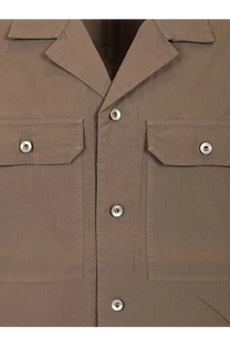 Drkshdw men’s tommy organic cotton shirt grey with two front flap pockets and silver buttons in tan cotton
