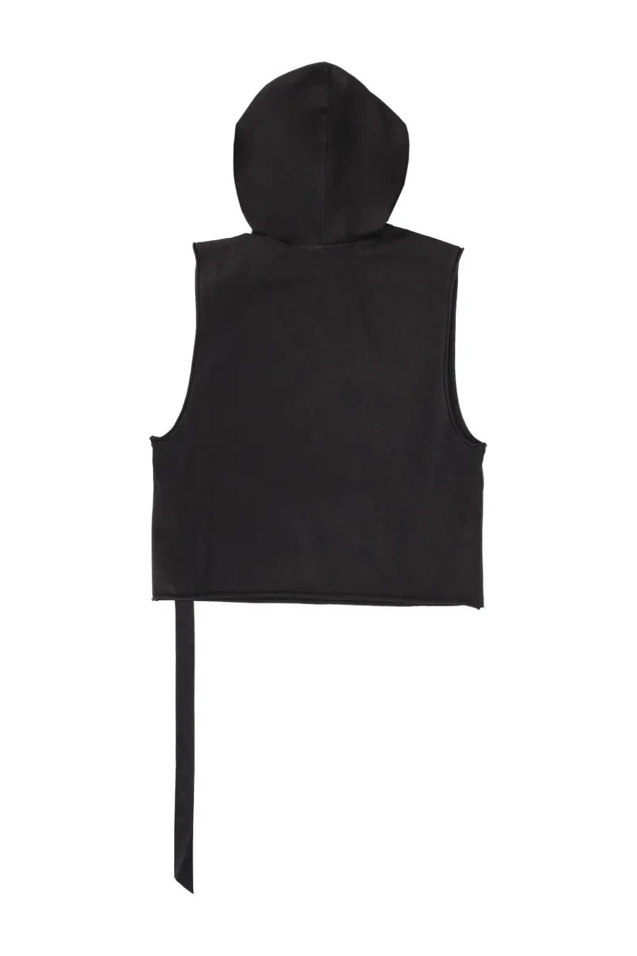 Drkshdw men’s black cropped hoodie vest with hood and side tie detail for casual streetwear