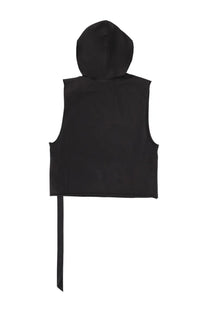 Drkshdw men’s black cropped hoodie vest with hood and side tie detail for casual streetwear