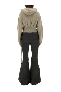 Beige cropped hoodie with ribbed waistband and subtle textured fabric featured in DRKSHDW women’s gimp collage sweatshirt grey
