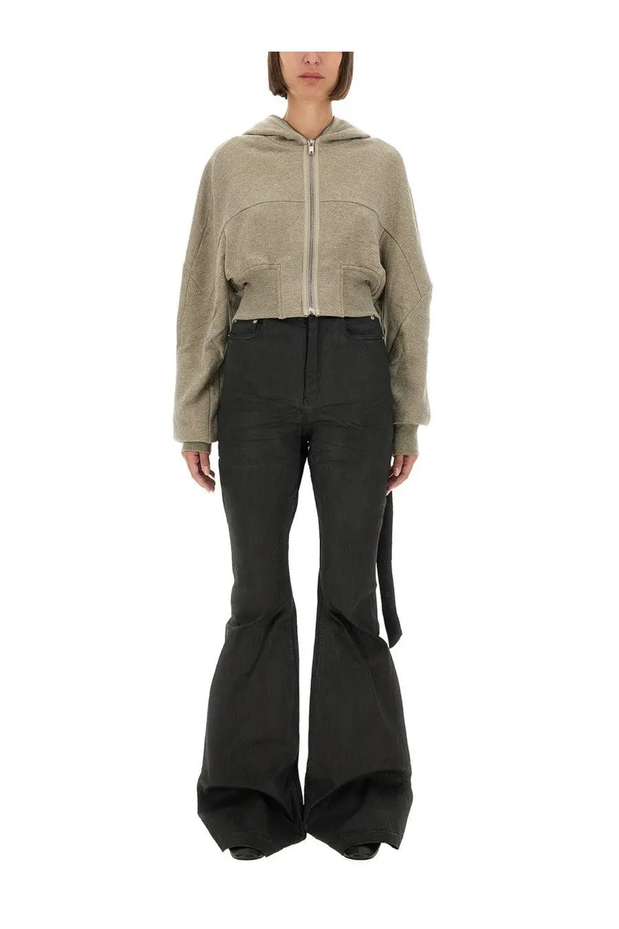 Beige cropped zip-up hoodie with hood and patchwork design from drkshdw women’s gimp collage sweatshirt grey collection