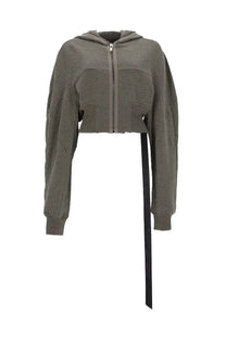 Drkshdw women’s gimp collage sweatshirt grey olive green cropped hoodie with front zipper hood and long black strap
