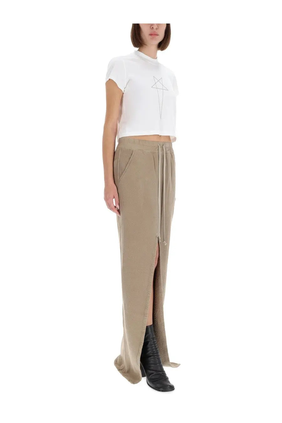 Beige high-waisted trousers with a front slit and drawstring waistband from drkshdw women’s long phileg pillar skirt white collection