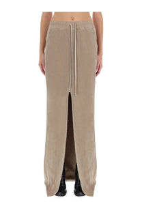 Beige velvet-like long pants with front slit and drawstring waistband from drkshdw women’s long phileg pillar skirt white collection