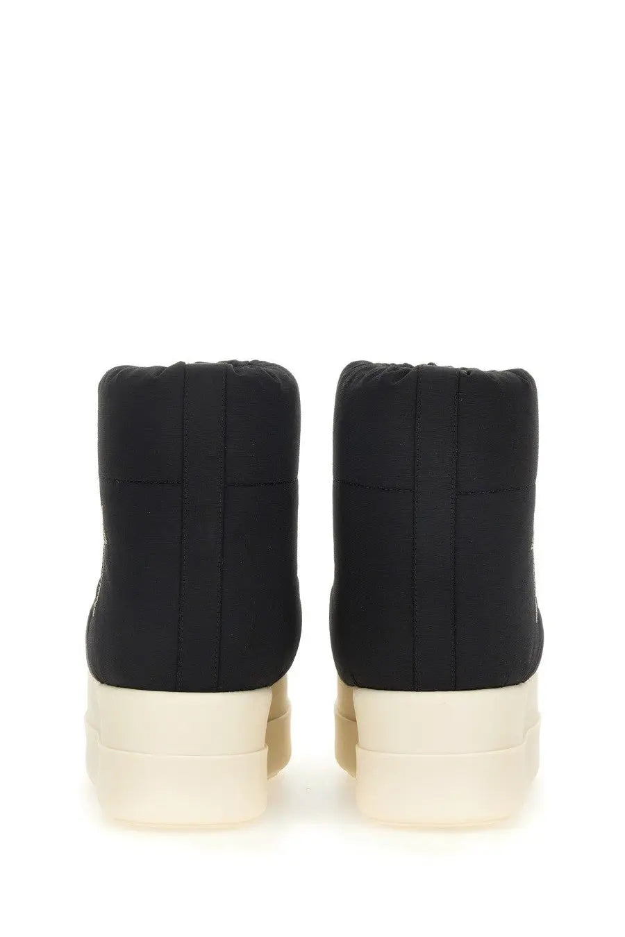 Drkshdw women’s padded boot black high-top sneaker with quilted black upper and cream chunky sole