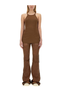 Drkshdw women’s racer back shirt brown sleek minimalist halter neck top smooth stretchy fabric fitted silhouette
