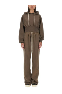 Olive green cropped hoodie and wide-leg sweatpants set with cream drawstrings from drkshdw women’s tatlin sweatshirt beige collection