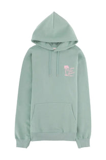 Drôle de Monsieur men’s soft mint green cotton hoodie with subtle pink palm tree and script design on the chest