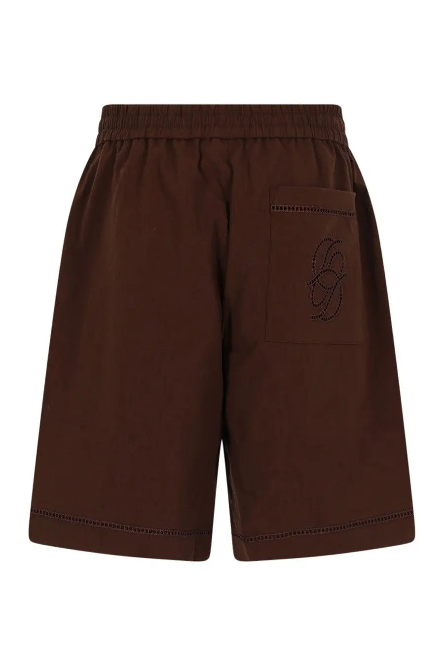 Brown drôle de monsieur men’s jour echelle shorts back view with elastic waistband and embroidered logo on pocket