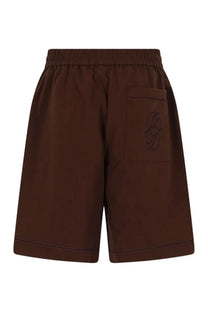Brown drôle de monsieur men’s jour echelle shorts back view with elastic waistband and embroidered logo on pocket