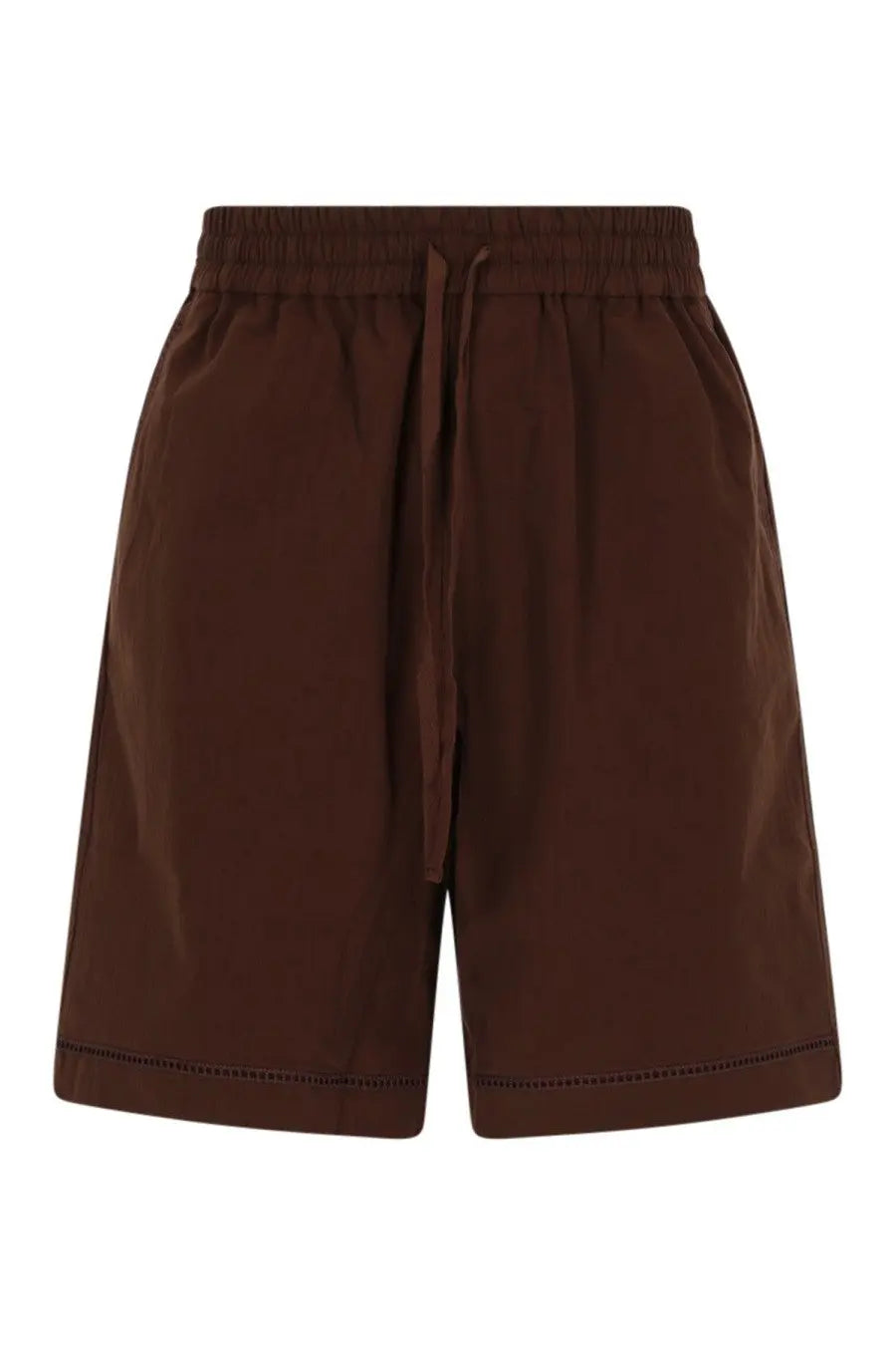 Drôle de monsieur men’s jour echelle brown shorts with elastic waistband drawstring simple design and stitched hem