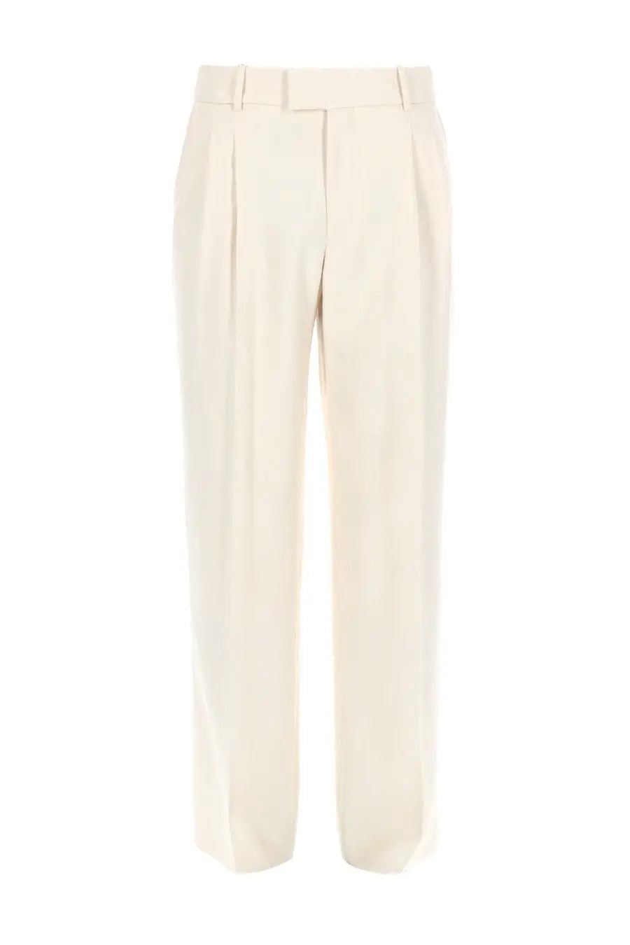 Drôle de Monsieur men’s pantalone golfeur chevrons white cream-colored pleated tailored trousers with belt loops